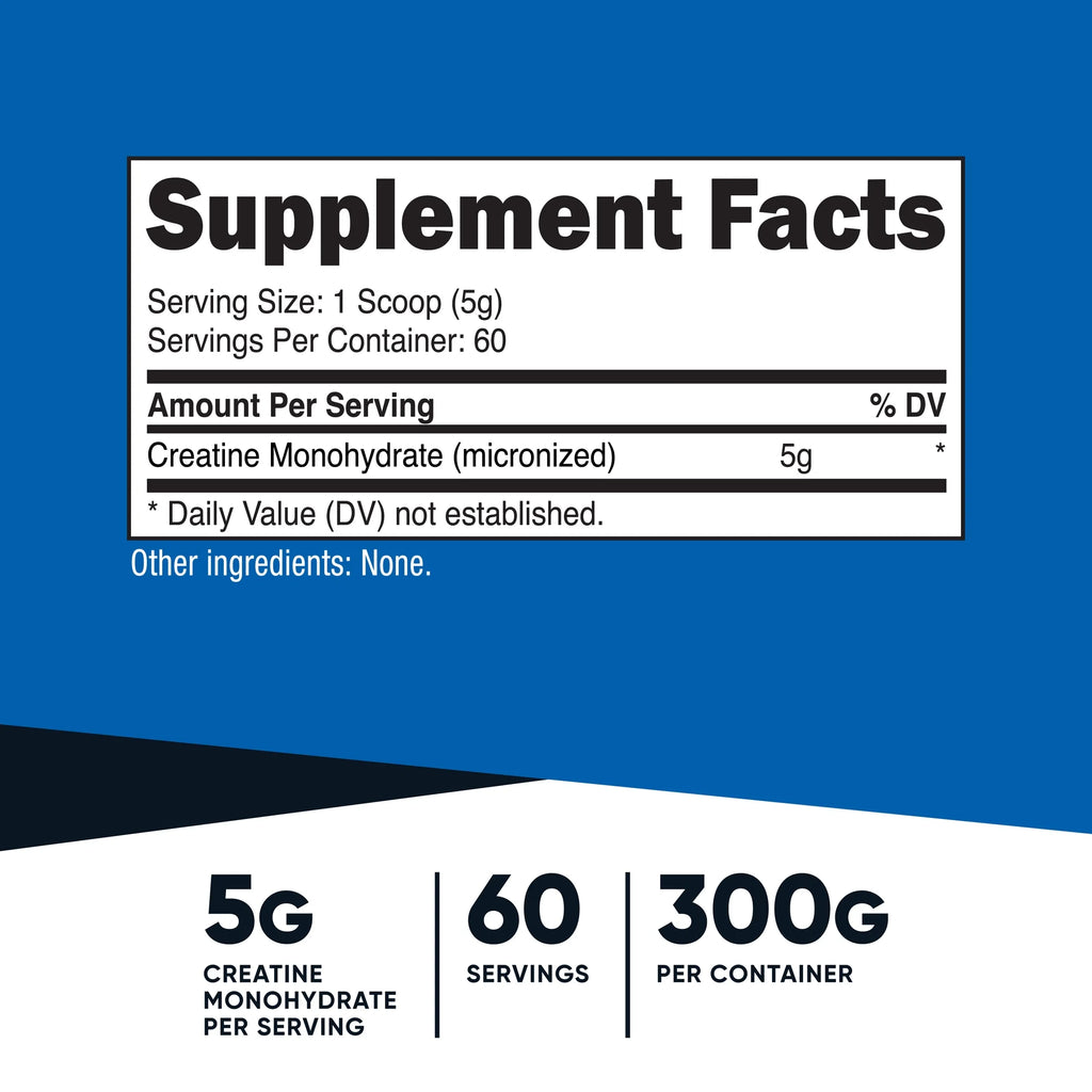 Creatine Monohydrate 5000mg – Fuerza y Rendimiento (300g / 60 servings)