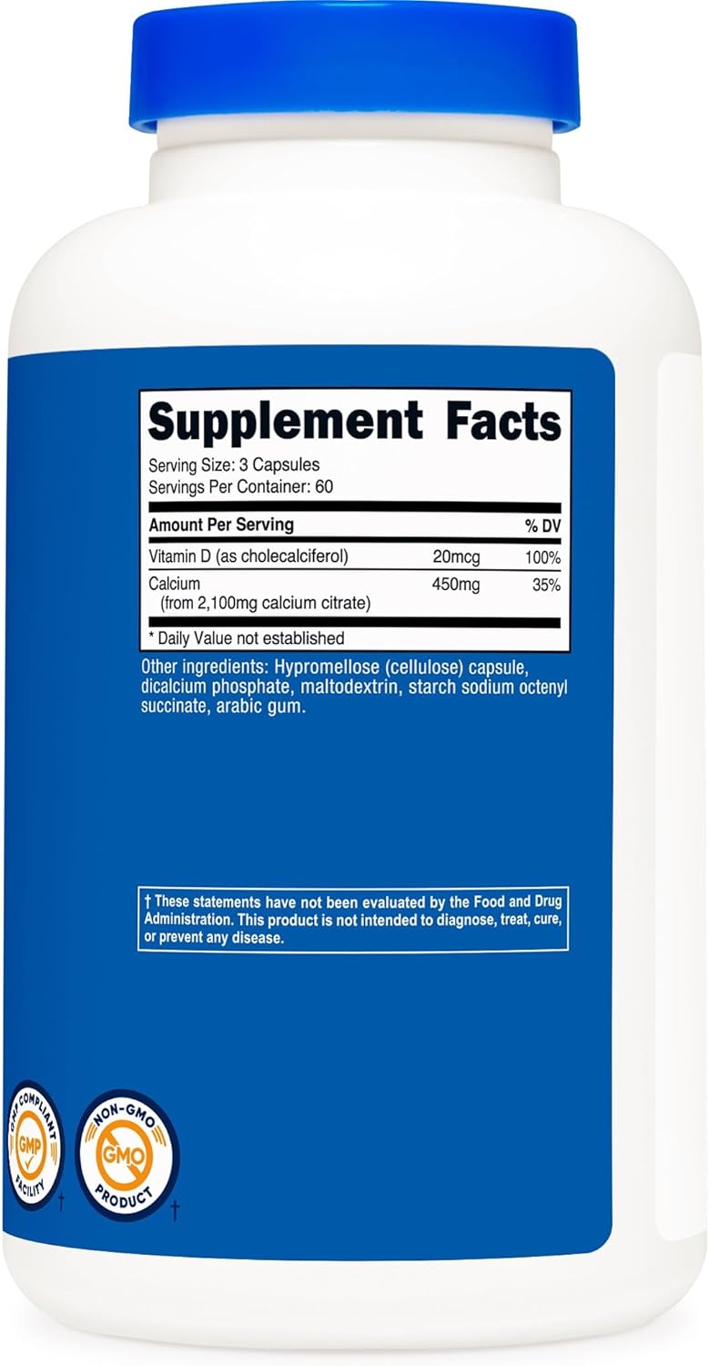 Calcium Citrate + Vitamin D 2100mg (180 cápsulas) – Huesos Fuertes y Salud Ósea
