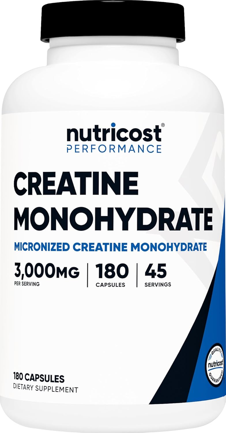 Creatine Monohydrate Capsules 3000mg (180 cápsulas) – Fuerza y Rendimiento sin Mezclar