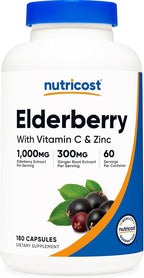 Elderberry + Vitamin C & Zinc 1300mg (180 cápsulas) – Soporte Inmunológico Completo