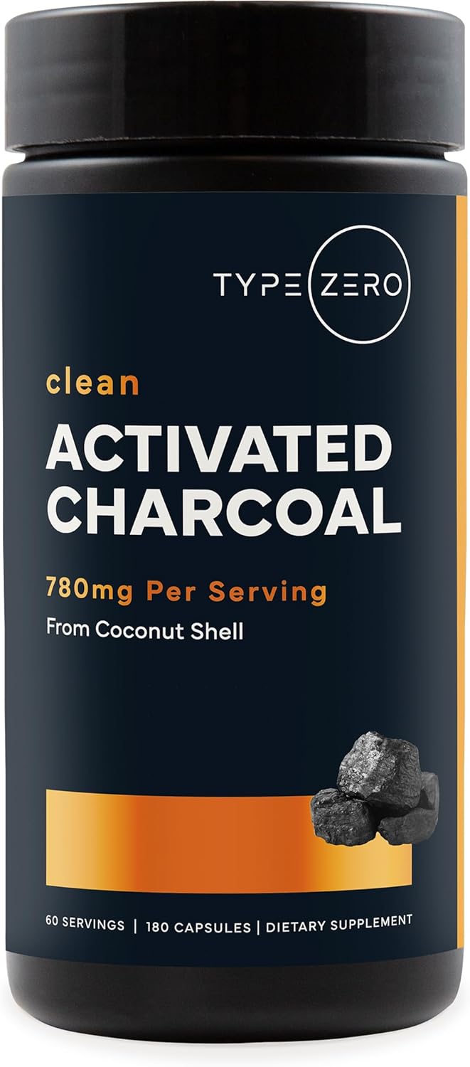 Type Zero Activated Charcoal – Soporte Digestivo y Detox (780 MG, 180 Cápsulas)