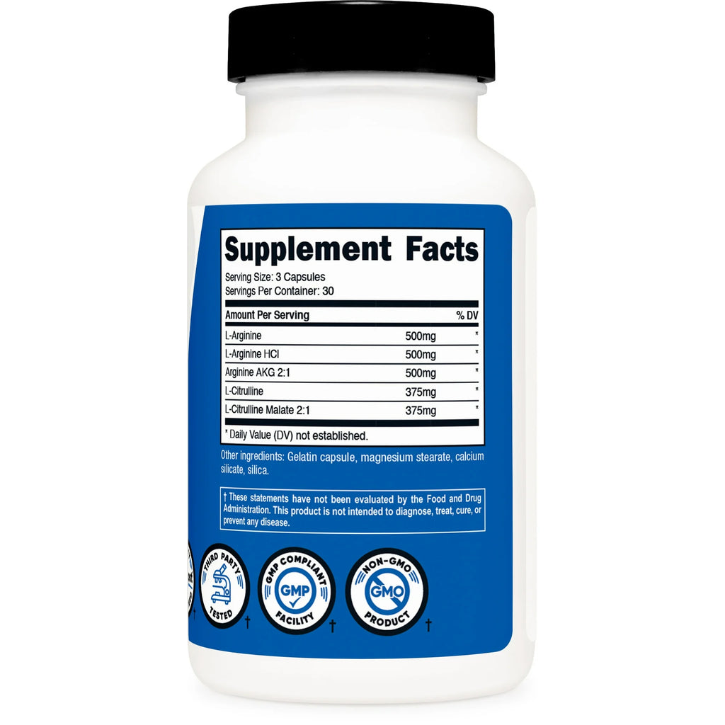 Nutricost Nitric Oxide Booster – Pump y Rendimiento (750 MG, 90 Cápsulas)
