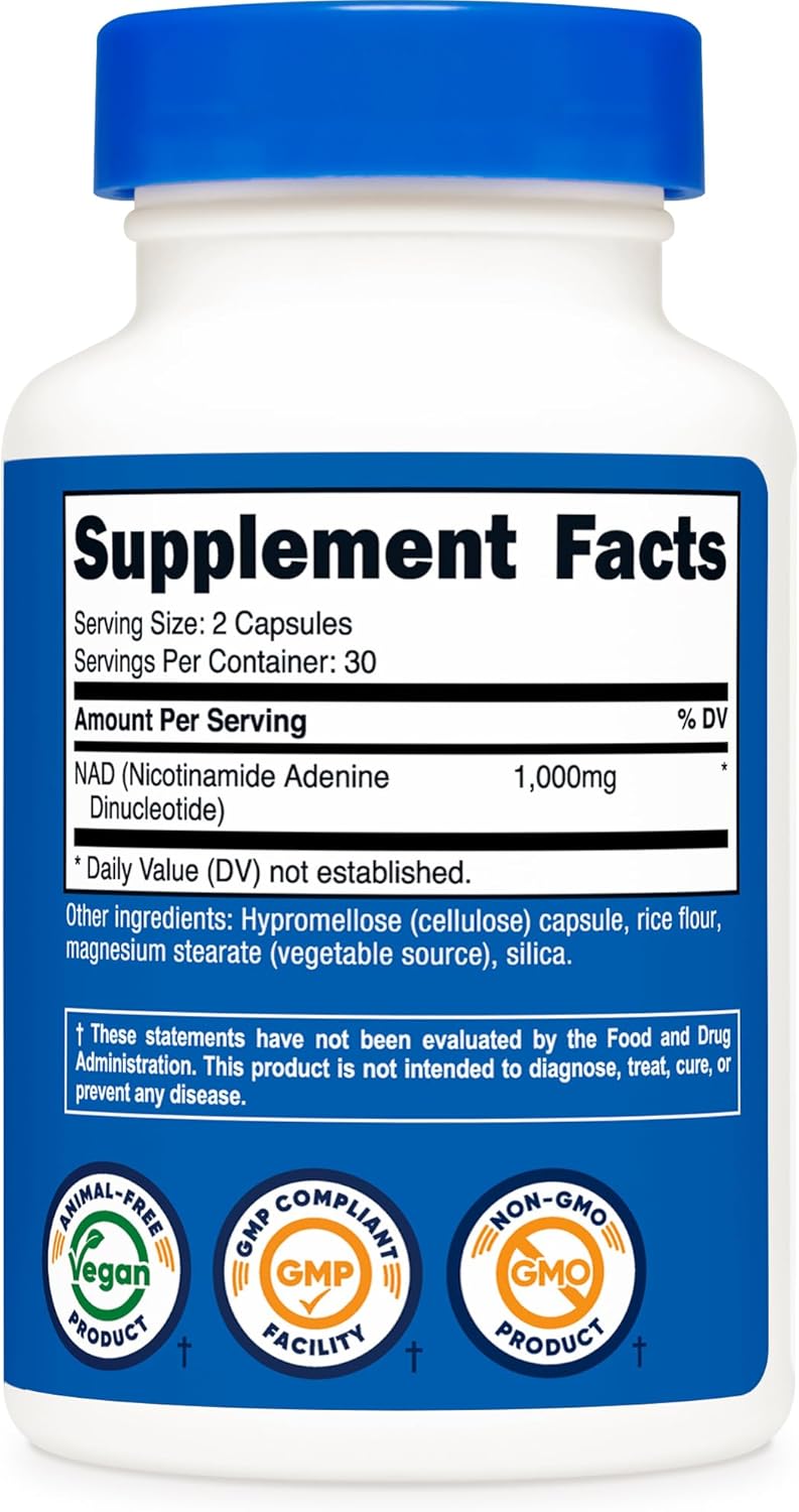 NAD+ 1000mg (60 cápsulas) – Energía Celular y Anti-Envejecimiento