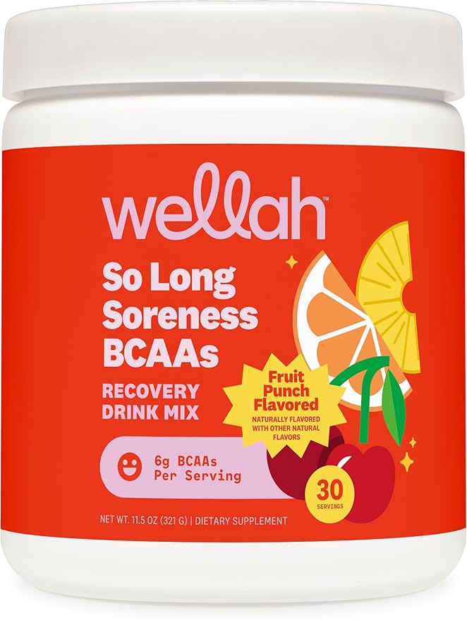 So Long Soreness BCAAs Wellah – Recuperación y Masa Muscular (Fruit Punch, 30 servings)