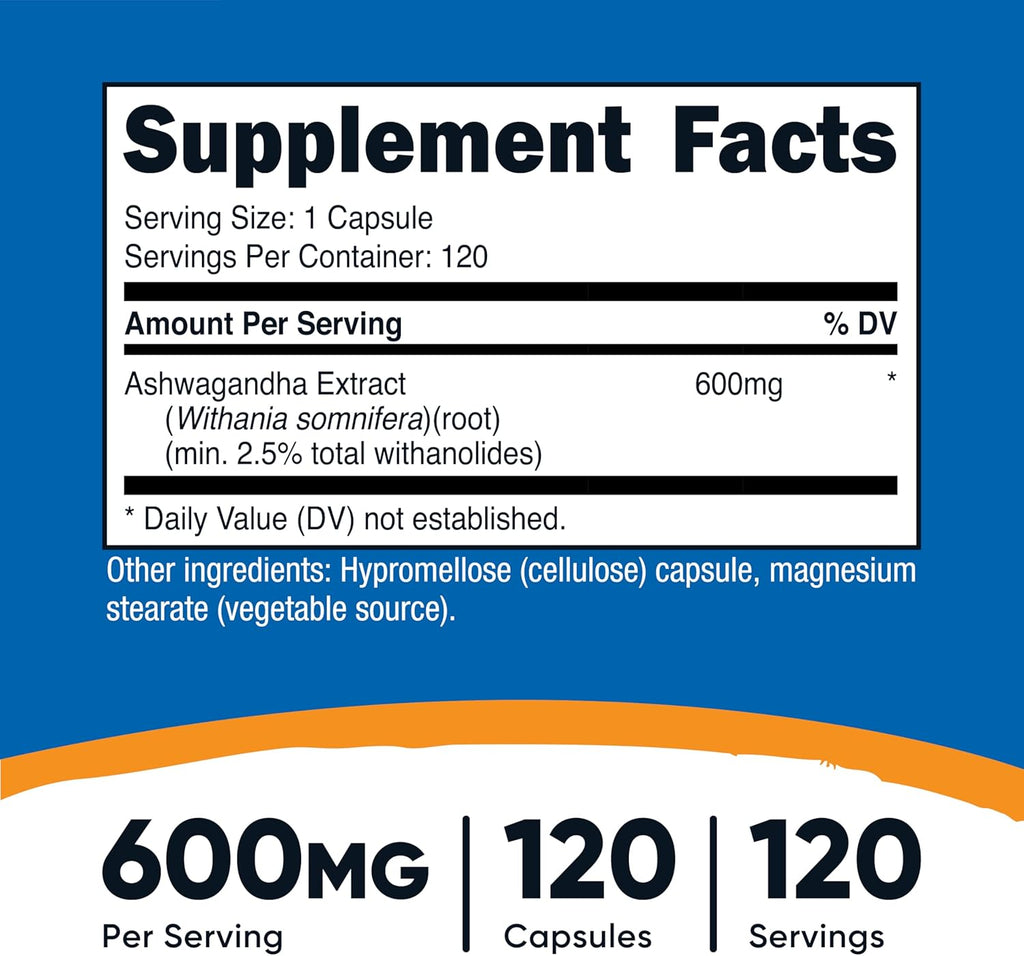 Ashwagandha Root Extract 600MG – Estrés y Balance Diario (120 cápsulas)