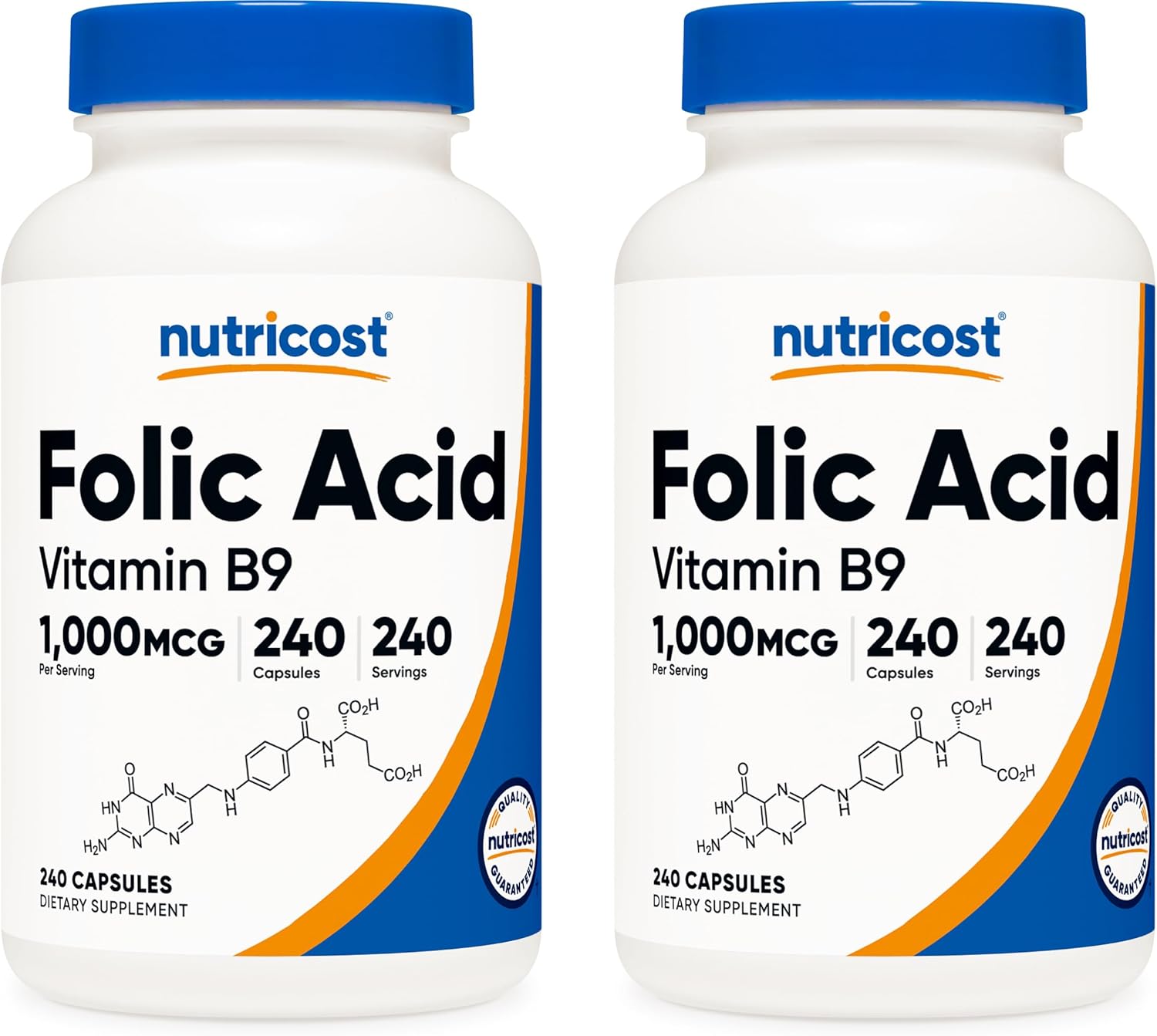 Folic Acid (Vitamin B9) Nutricost 1000mcg – Salud Celular y Energía (30 cápsulas)