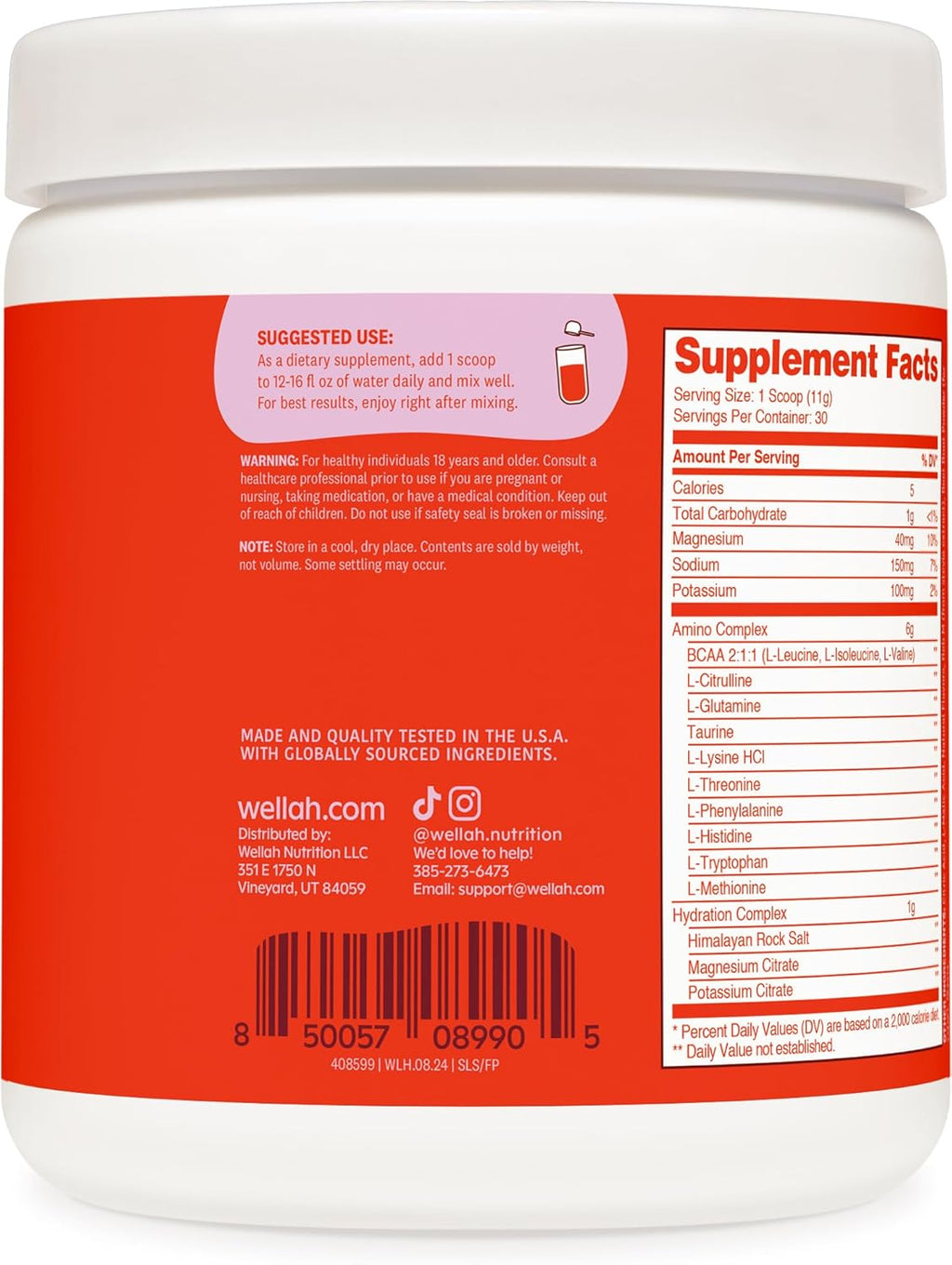 So Long Soreness BCAAs Wellah – Recuperación y Masa Muscular (Fruit Punch, 30 servings)
