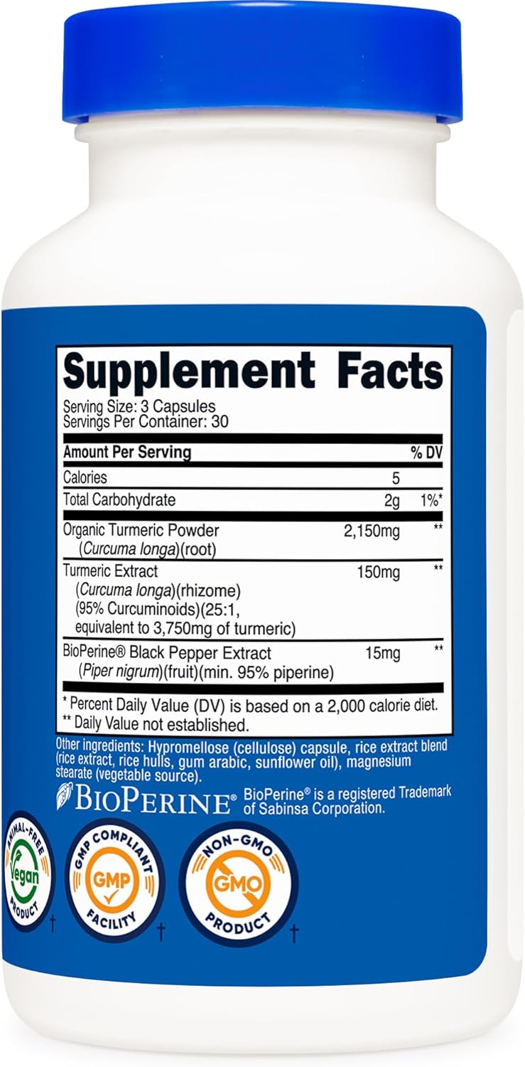 Turmeric with BioPerine 2300mg (90 cápsulas) – Soporte Antiinflamatorio y Articulaciones