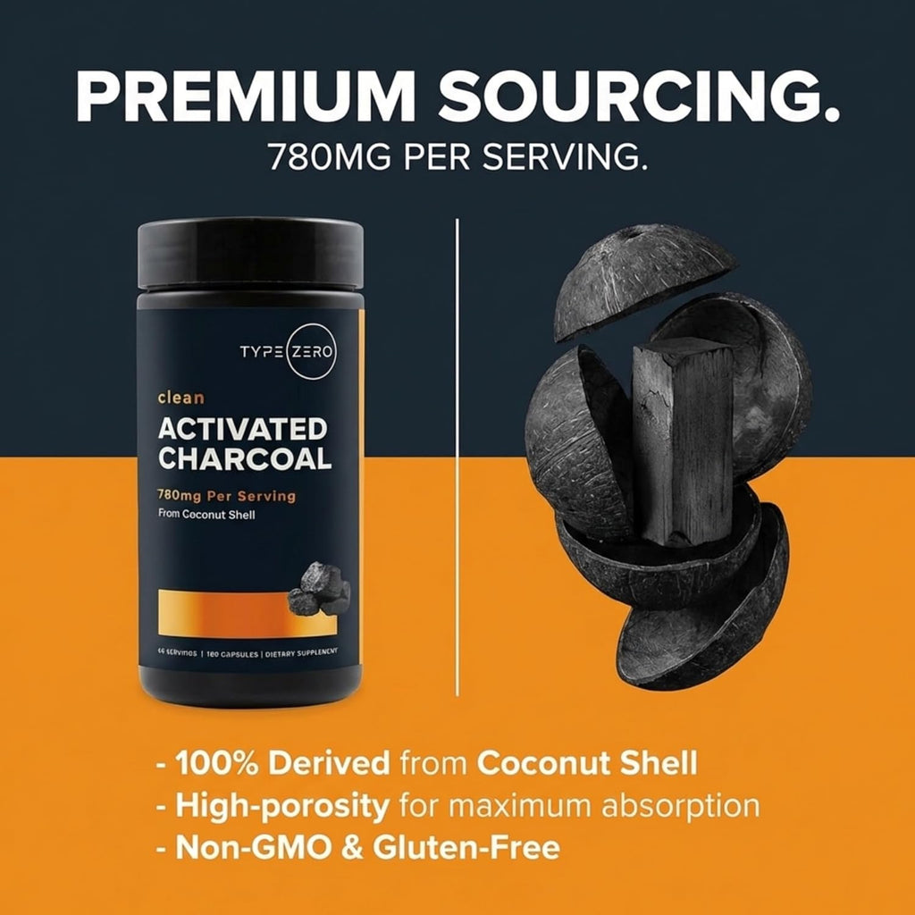 Type Zero Activated Charcoal – Soporte Digestivo y Detox (780 MG, 180 Cápsulas)