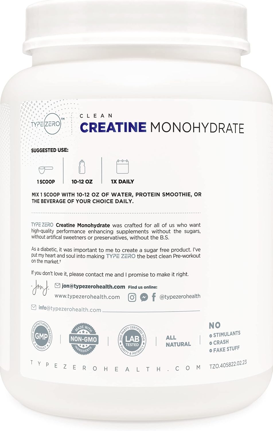 Creatine Monohydrate Type Zero 1KG - Fuerza y rendimiento (UNFLAVORED)