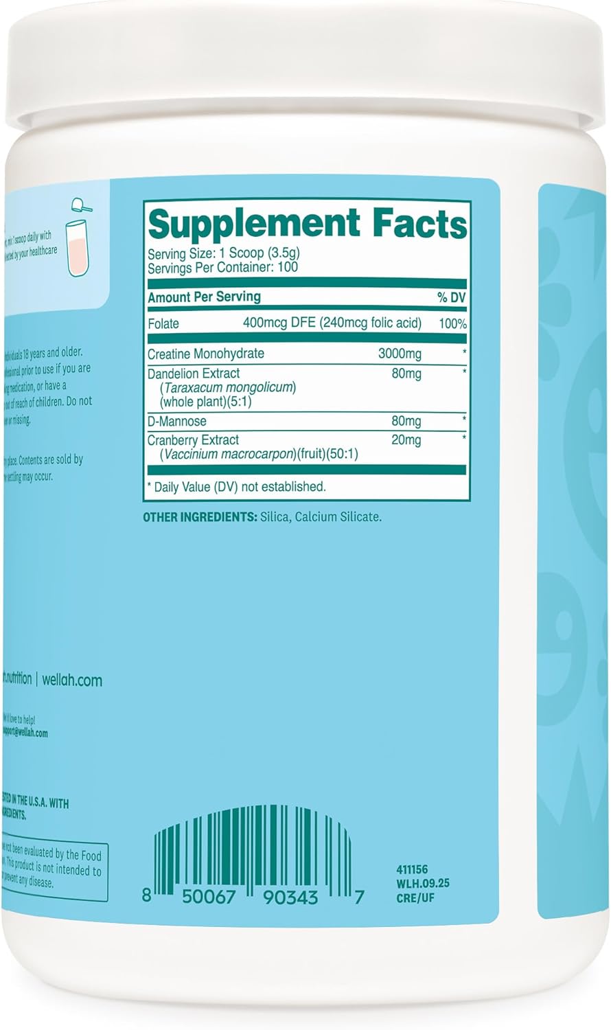 Creatine Wellah – Fuerza y Rendimiento (100 servings, Unflavored)