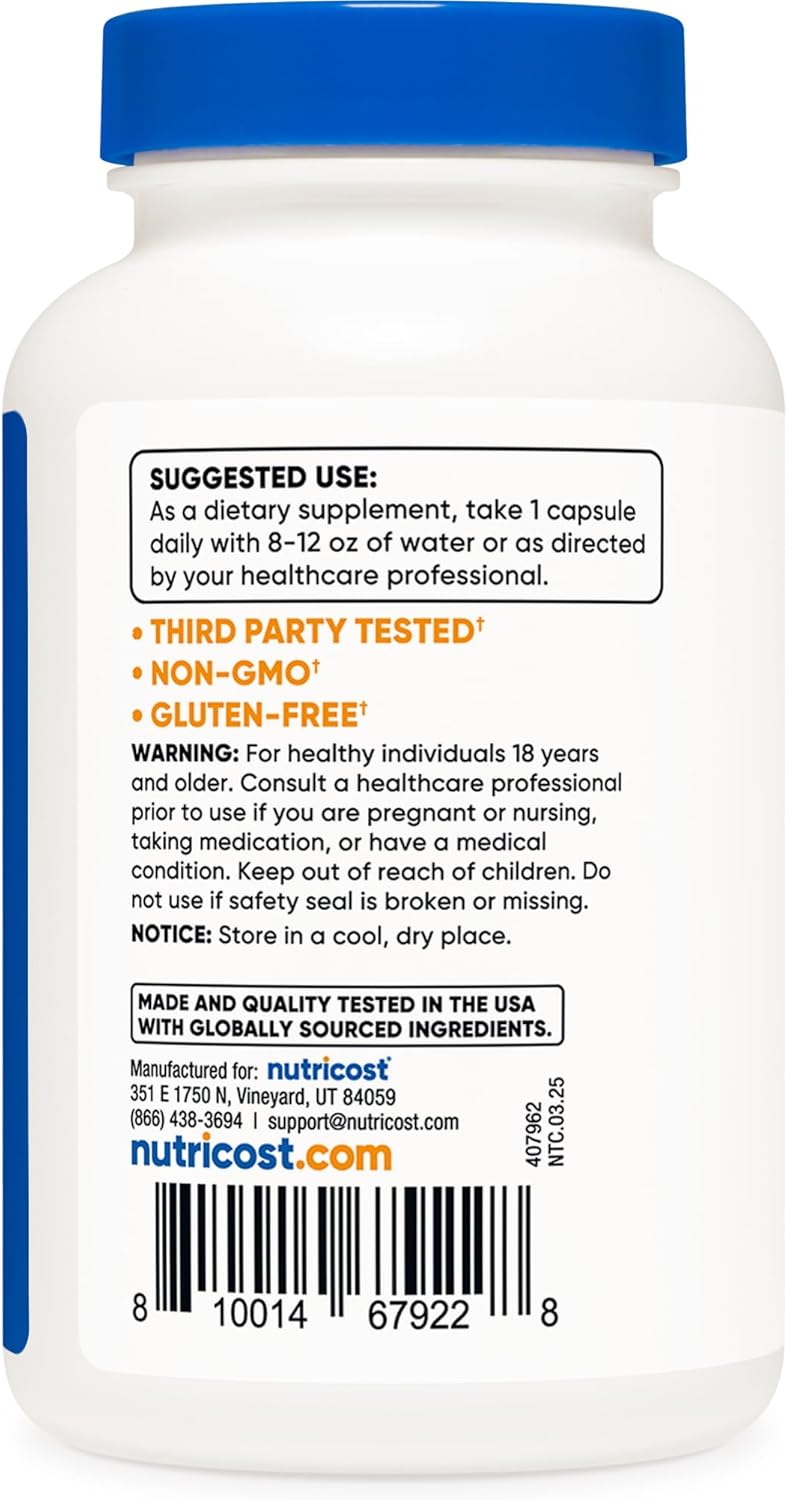 Folic Acid (Vitamin B9) Nutricost 1000mcg – Salud Celular y Energía (30 cápsulas)