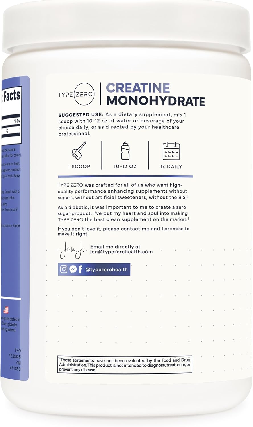 Type Zero Creatine Monohydrate – Energía y Fuerza (500g, Blue Raspberry)