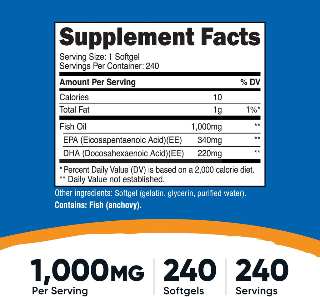 Omega 3 Fish Oil 1000mg – Corazón y Salud (240 softgels)