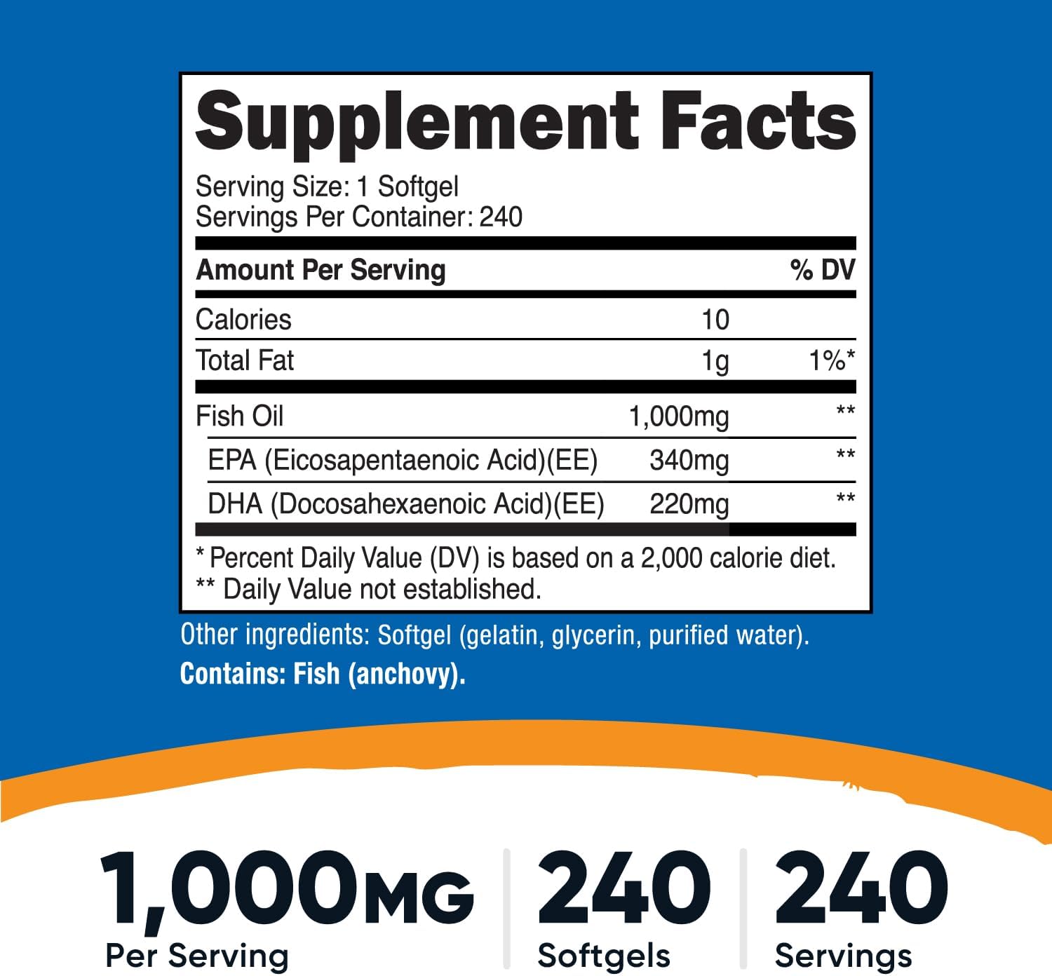 Omega 3 Fish Oil 1000mg – Corazón y Salud (240 softgels)