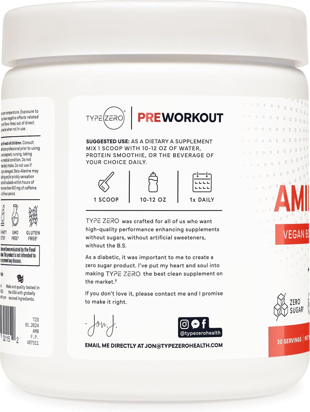 Type Zero Amino Burn – Energía y Quema de Grasa (30 Servings, Fruit Punch)