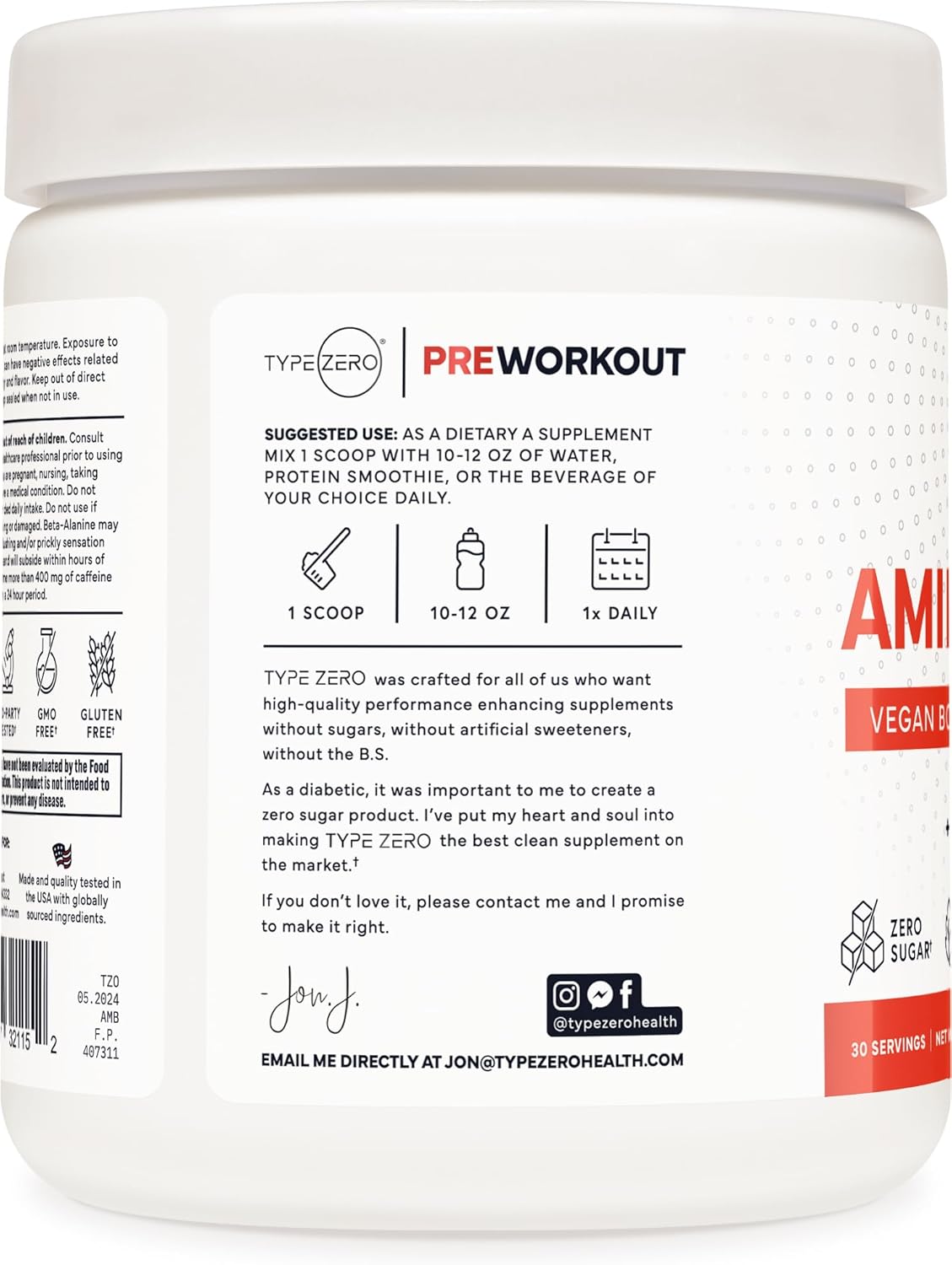 Type Zero Amino Burn – Energía y Quema de Grasa (30 Servings, Fruit Punch)