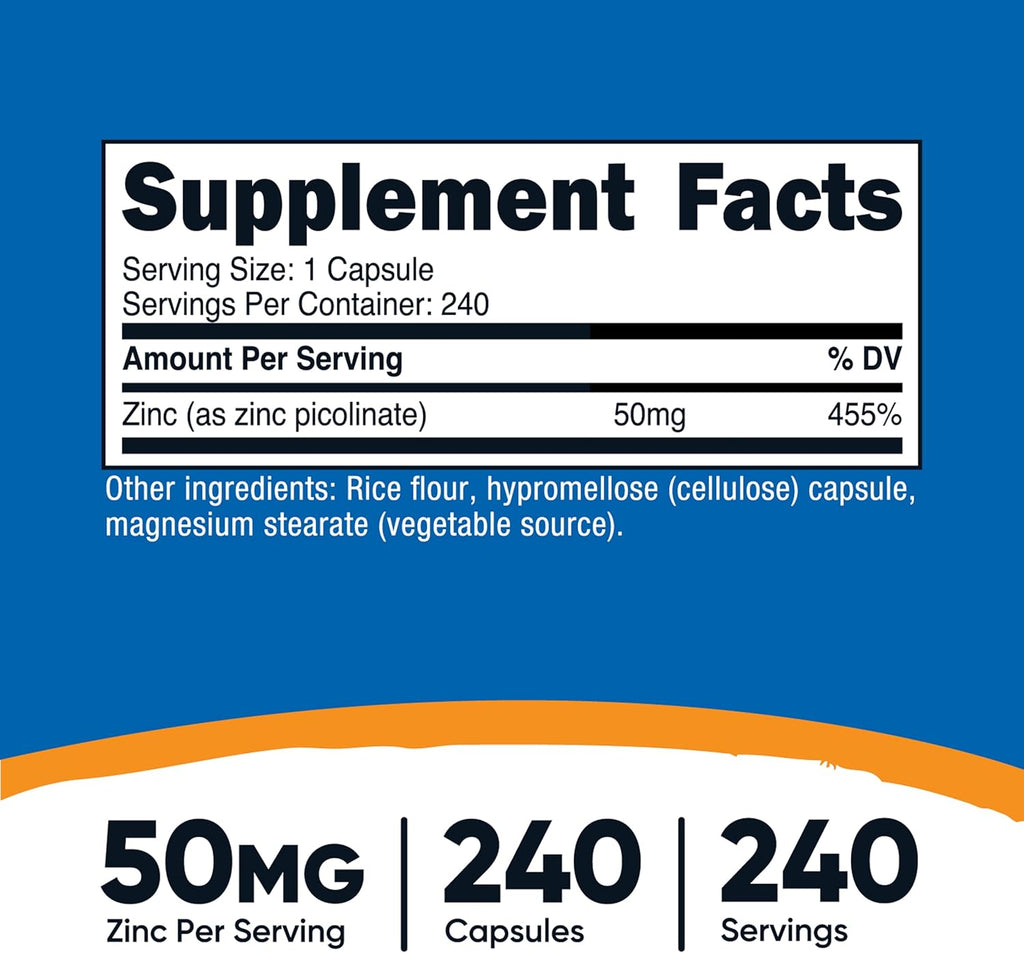Zinc 50mg – Inmunidad y Salud (240 cápsulas)