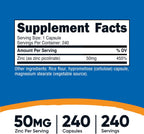 Zinc 50mg – Inmunidad y Salud (240 cápsulas)