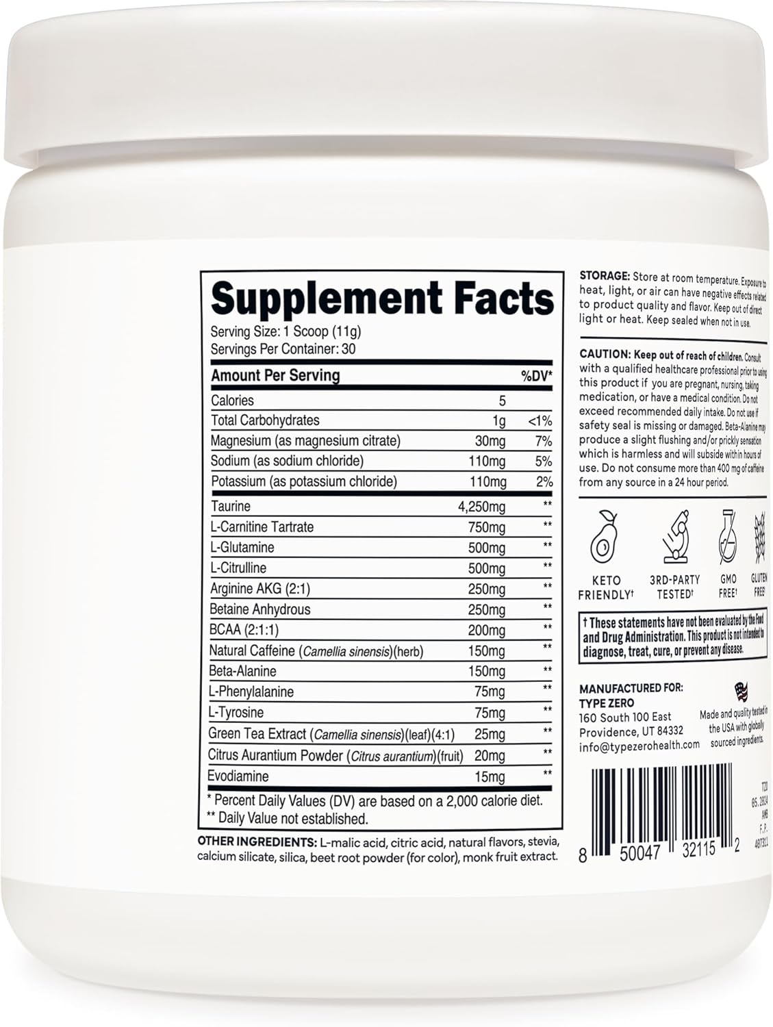 Type Zero Amino Burn – Energía y Quema de Grasa (30 Servings, Fruit Punch)
