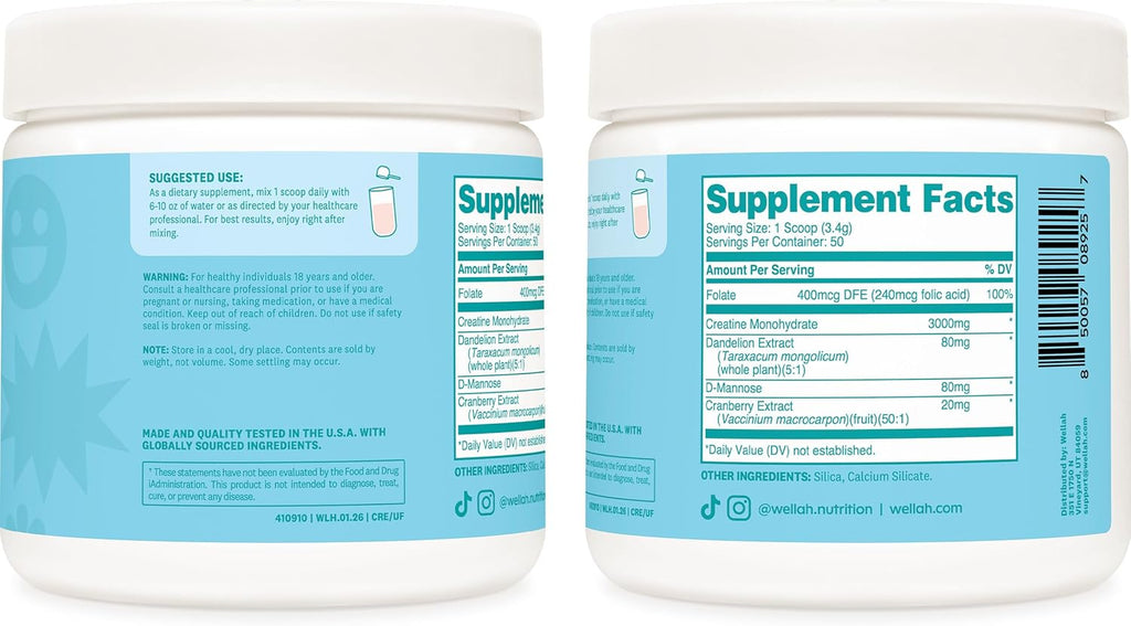 Creatine Wellah – Fuerza y Rendimiento (50 servings, Unflavored)