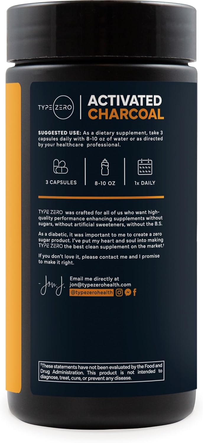 Type Zero Activated Charcoal – Soporte Digestivo y Detox (780 MG, 180 Cápsulas)