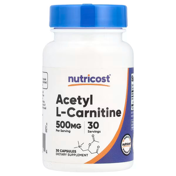 Acetyl L-Carnitine Nutricost 500mg – Energía y Enfoque Mental (30 cápsulas)