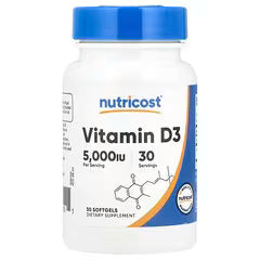 Vitamin D3 Nutricost 5000 IU – Inmunidad y Salud Ósea (30 softgels)