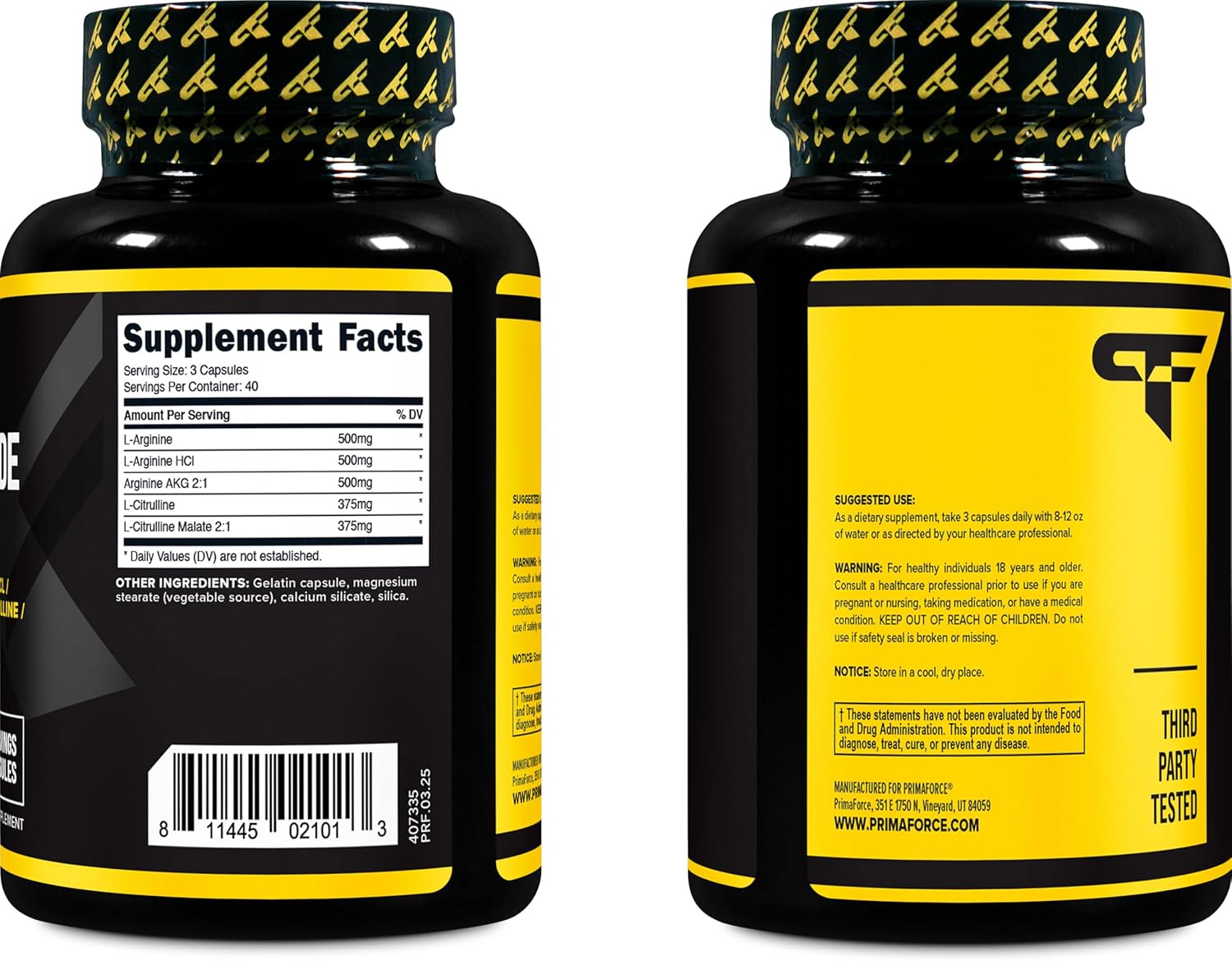 Nitric Oxide Booster Primaforce 2250mg – Pump y Rendimiento (120 cápsulas)