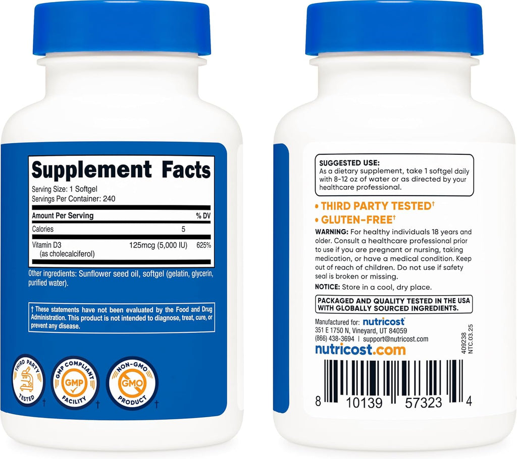 Vitamin D3 5000 IU – Energía e Inmunidad (240 softgels)