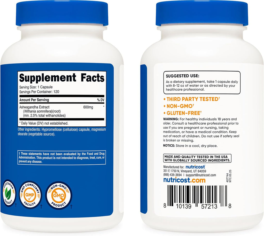 Ashwagandha Root Extract 600MG – Estrés y Balance Diario (120 cápsulas)