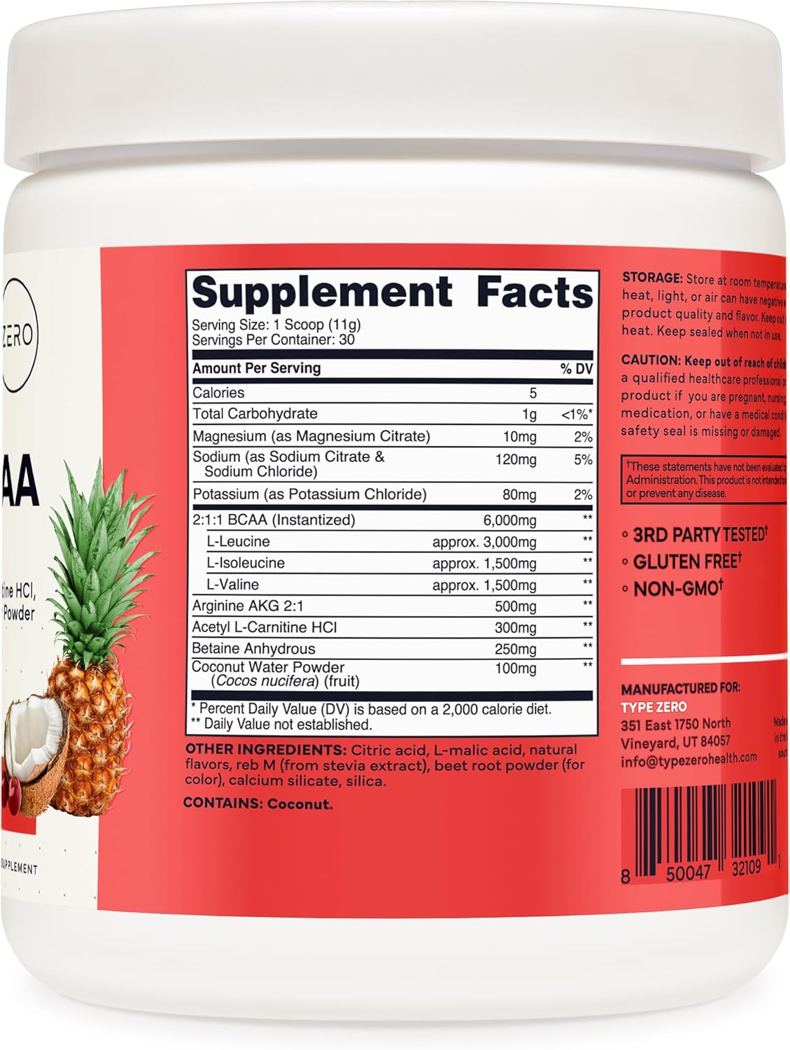 Type Zero Vegan BCAA + Electrolytes – Recuperación y Energía (30 Servings, Fruit Punch)